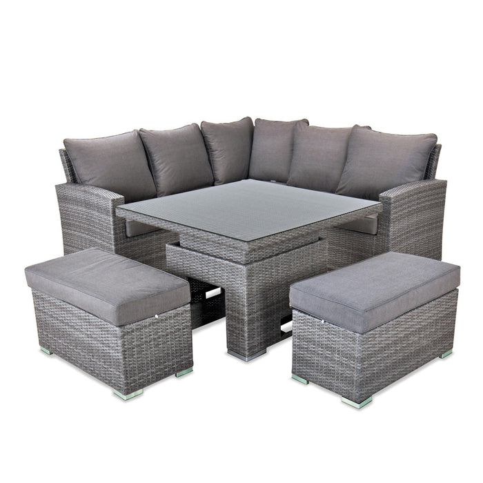 Cuba - Corner Sofa Set with Square Rising Table Light Grey