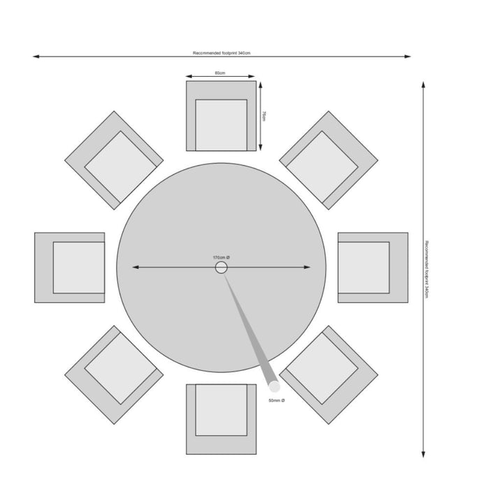 Bali - 8 Seat Set with 170cm Round Table Grey