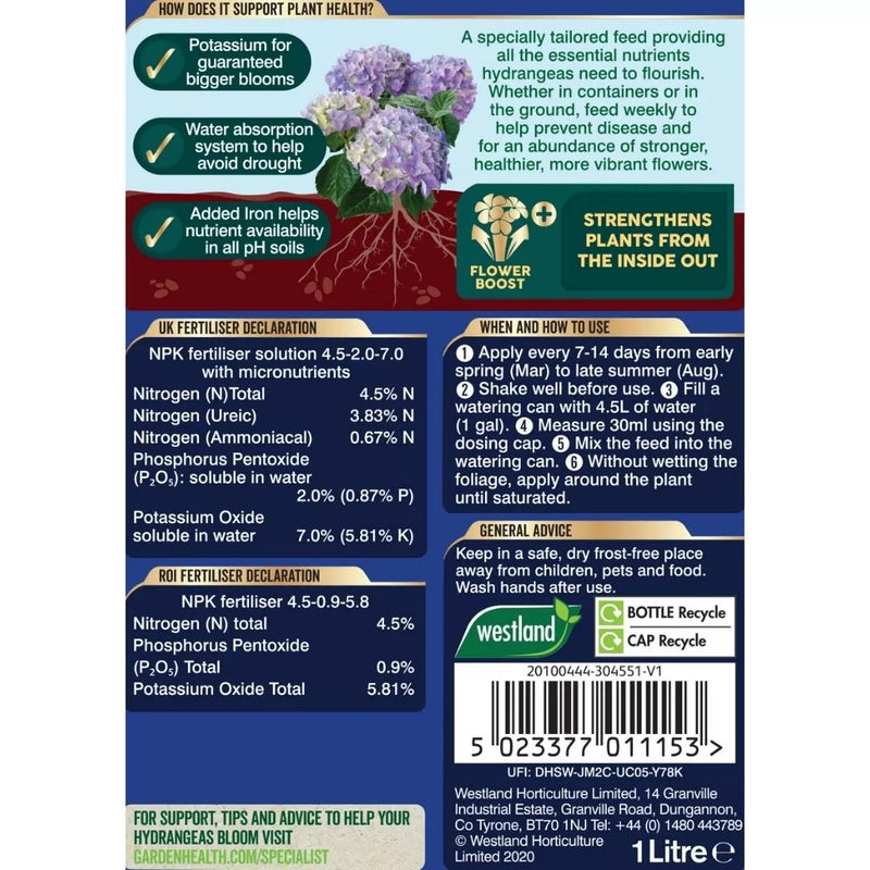 Westland Hydrangea Specialist Liquid Plant Food 1L