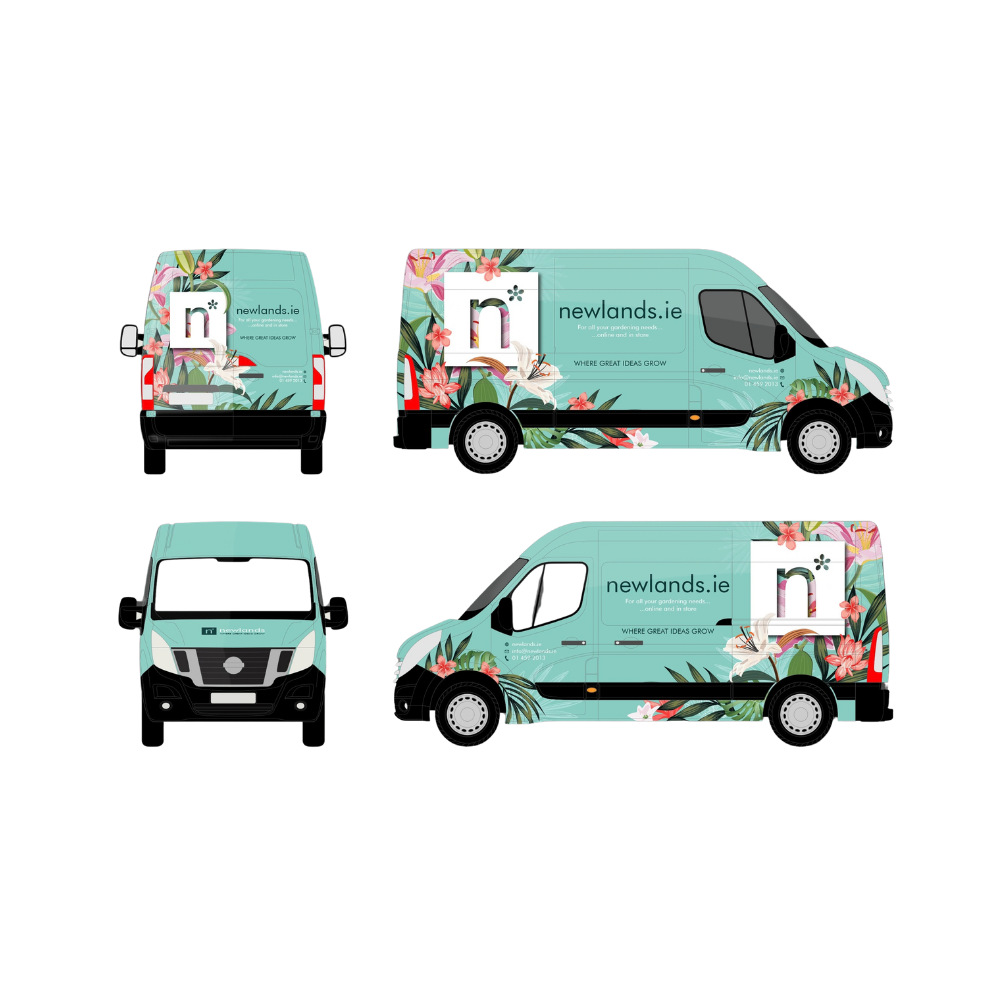 The Newlands delivery van with teal and floral artwork